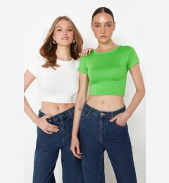 Снимка на Trendyol Premium Ecru-Green 2 Pack Crop Viscose Stretchy Knitted Blouse