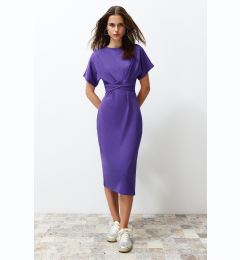 Снимка на Trendyol Purple 100% Cotton Waist Slit and Tie Detailed Midi Knitted Pencil Dress