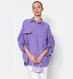 Снимка на Trendyol Purple Adjustable Gathered Detailed Woven Cotton Shirt