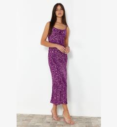 Снимка на Trendyol Purple Animal Patterned Body-hugging Cowl Neck Viscose Midi Strappy Woven Midi Dress