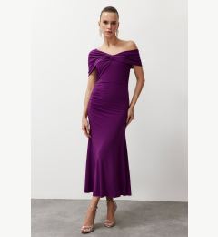 Снимка на Trendyol Purple Asymmetrical Collar Knitted Stylish Evening Dress