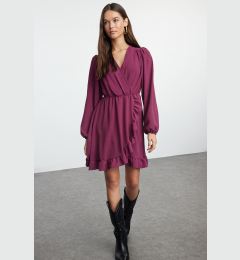 Снимка на Trendyol Purple Belted Mini Woven Flounce Dress