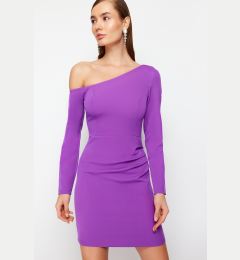 Снимка на Trendyol Purple Fitted Draped Woven Short Elegant Evening Dress