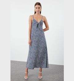 Снимка на Trendyol Purple Floral Floral Patterned Straight Cut Tie Detailed Strap Midi Woven Dress