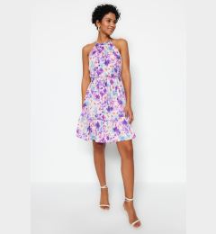 Снимка на Trendyol Purple Floral Halter Neck A-line Tie Detailed Mini Woven Dress