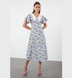 Снимка на Trendyol Purple Floral Patterned Collar Detailed Midi Woven Dress