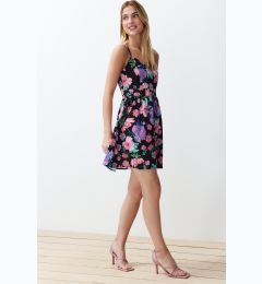 Снимка на Trendyol Purple Floral Print A-line Double-breasted Collar Mini Woven Dress