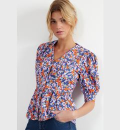 Снимка на Trendyol Purple Flower Patterned Short Sleeve Fitted Woven Shirt