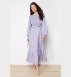 Снимка на Trendyol Purple Gipe Detailed Crew Neck Woven Dress