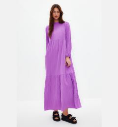 Снимка на Trendyol Purple High Neck Crinkle Wide Fit Woven Dress