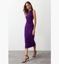 Снимка на Trendyol Purple One Shoulder Draped Fitted Flexible Knitted Midi Pencil Dress