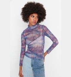 Снимка на Trendyol Purple Patterned Stand-Up Collar Tulle Knitted Blouse