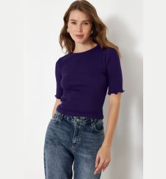 Снимка на Trendyol Purple Ribbed Fitted Crew Neck Stretchy Knitted Blouse