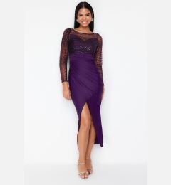 Снимка на Trendyol Purple Sequin Knitted Tulle Long Elegant Evening Dress