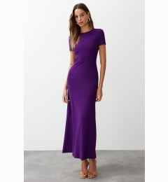 Снимка на Trendyol Purple Short Sleeve Bodycone/Fitting Crew Neck Stretchy Knitted Maxi Pencil Dress