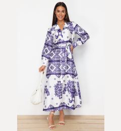 Снимка на Trendyol Purple Woven Satin Patterned Shirt Evening Dress