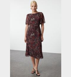 Снимка на Trendyol Red Animal Patterned A-Line Angel Sleeve Lined Chiffon Midi Woven Dress