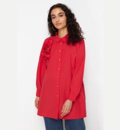 Снимка на Trendyol Red Applique Flower Detailed Cotton Woven Shirt