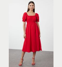 Снимка на Trendyol Red Balloon Sleeve Midi Woven Dress