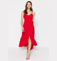 Снимка на Trendyol Red Belted A-Cut Flounced Button Detailed Woven Maxi Dress