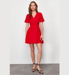 Снимка на Trendyol Red Belted Waist Opening Mini Woven Dress