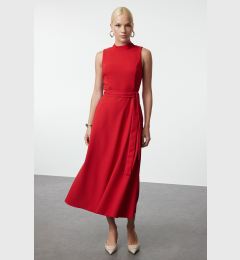 Снимка на Trendyol Red Belted Waist Opening Stand Collar Midi Woven Dress