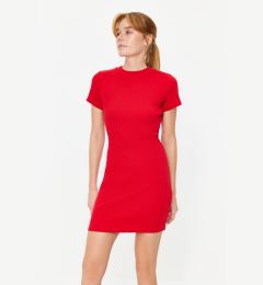 Снимка на Trendyol Red Body Fitted Short Sleeve Crew Neck Mini Ribbed Stretchy Knitted Pencil Dress