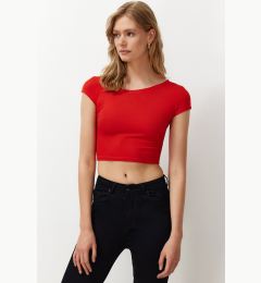 Снимка на Trendyol Red Crew Neck Moon Sleeve Crop Knitted Blouse