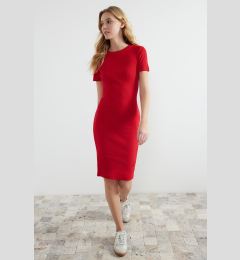 Снимка на Trendyol Red Crew Neck Ribbed Stretchy Knitted Midi Pencil Dress