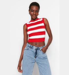 Снимка на Trendyol Red Crop Striped Knitted Thin Blouse