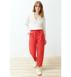 Снимка на Trendyol Red Elastic Waist Linen Blended Woven Trousers