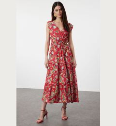 Снимка на Trendyol Red Ethnic A-Line Double Breasted Neck Viscose Woven Dress