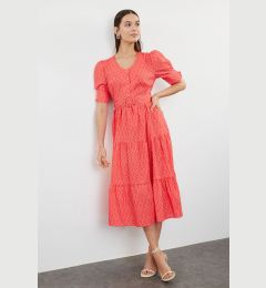 Снимка на Trendyol Red Ethnic Patterned Belted A-Line V-Neck Woven Dress