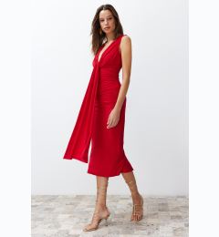 Снимка на Trendyol Red Fitted Draped Knitted Elegant Evening Dress