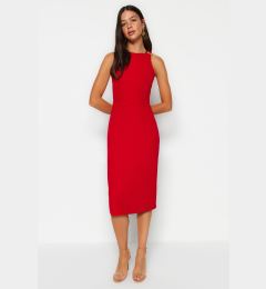 Снимка на Trendyol Red Fitted Midi Pencil Skirt Woven Dress with Accessory Detail on the Collar