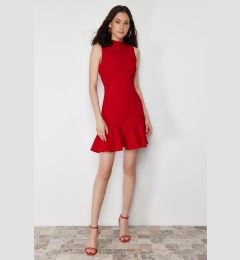 Снимка на Trendyol Red Fitted Skirt Flounce High Neck Mini Sleeveless Woven Dress