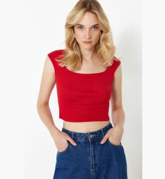 Снимка на Trendyol Red fitted/fitting ribbed stretchy knitted blouse