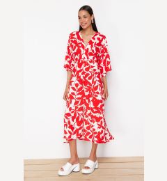 Снимка на Trendyol Red Floral Patterned A-Line Double Breasted Midi Woven Dress DWOSS24EL00913