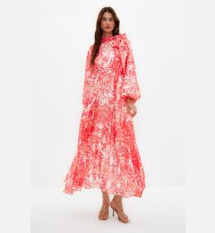 Снимка на Trendyol Red Floral Patterned Lined Long Chiffon Evening Dress