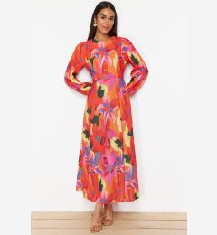 Снимка на Trendyol Red Floral Patterned Woven Linen Look Dress