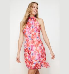 Снимка на Trendyol Red Floral Print Straight Cut Halter Neck Mini Lined Chiffon Woven Dress