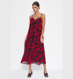 Снимка на Trendyol Red Floral Print Straight Cut Maxi Woven Chiffon Lined Woven Dress