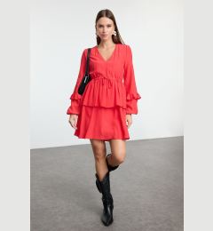 Снимка на Trendyol Red More Sustainable Straight Cut Wide Pattern Mini Woven Dress