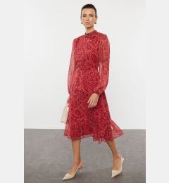 Снимка на Trendyol Red Patterned Flounce Midi Woven Winter Dress