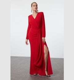 Снимка на Trendyol Red Plain Regular Unlined Woven Elegant Evening & Graduation Dress