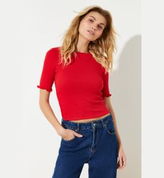 Снимка на Trendyol Red Ribbed Fitted Crew Neck Stretchy Knitted Blouse