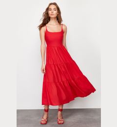 Снимка на Trendyol Red Skirt Opened at Waist Cotton Blend Maxi Woven Dress