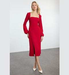 Снимка на Trendyol Red Slit Square Collar Woven Dress