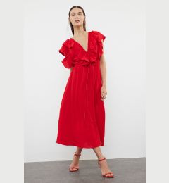 Снимка на Trendyol Red Straight A-Line Flounced Viscose Woven Dress Woven Dress