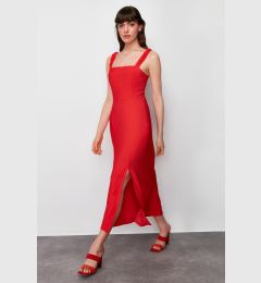 Снимка на Trendyol Red Straight Cut Back Tie Detailed Midi Woven Dress